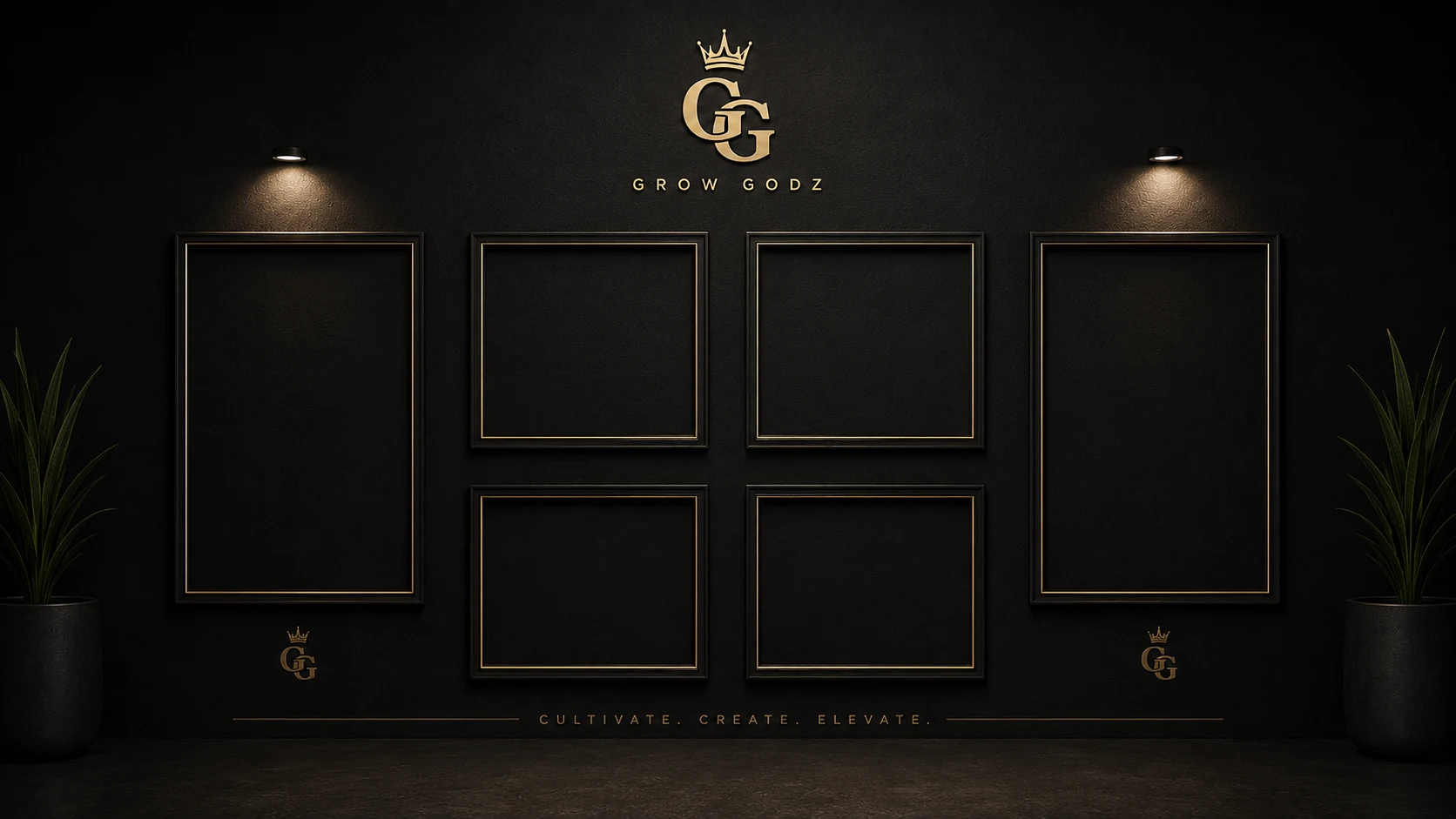 Grow Godz black and gold gallery showroom