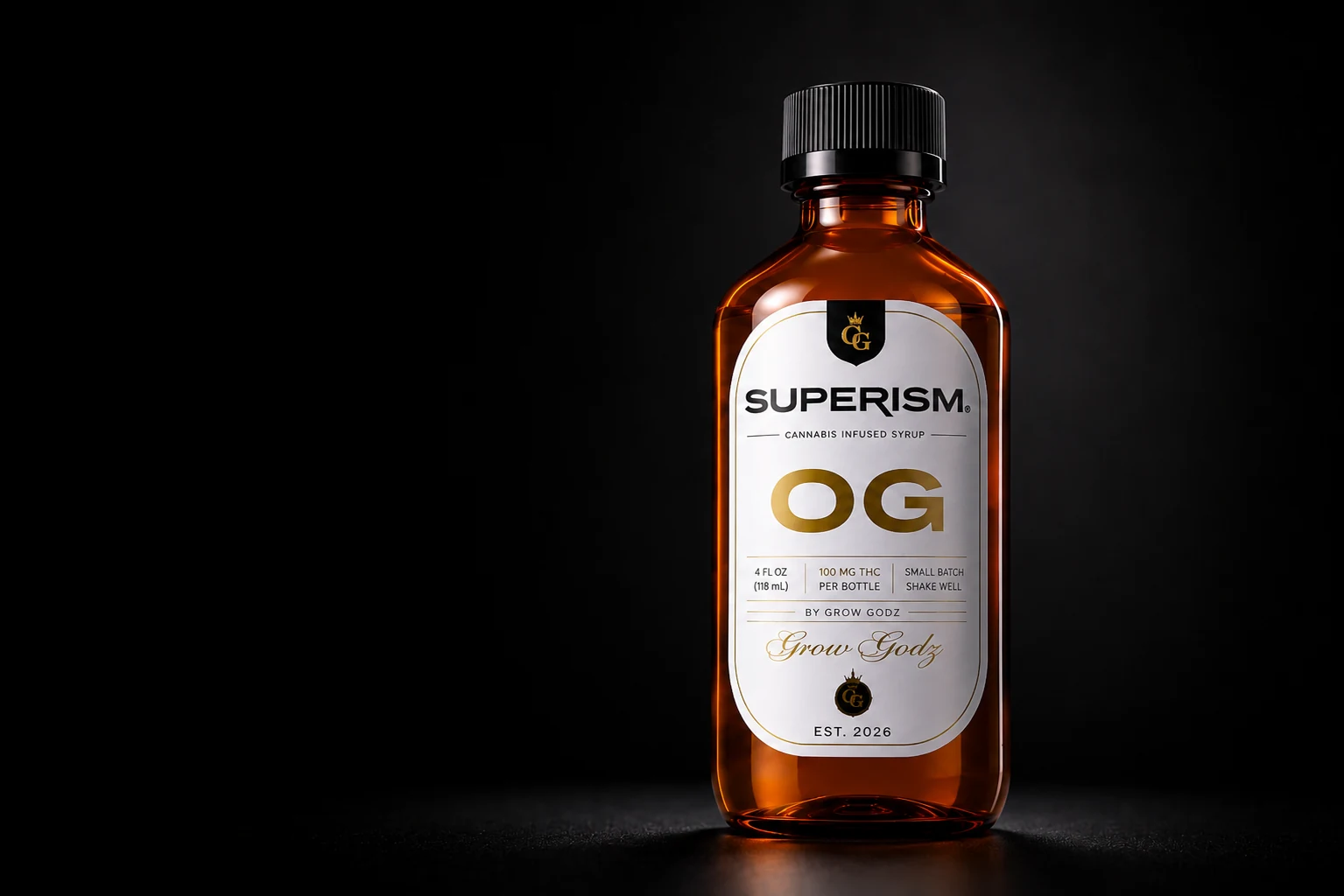 Superism OG cannabis syrup bottle