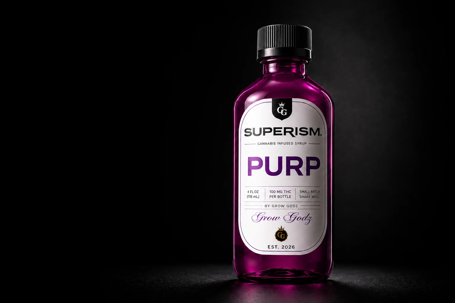 Superism Purp cannabis syrup bottle