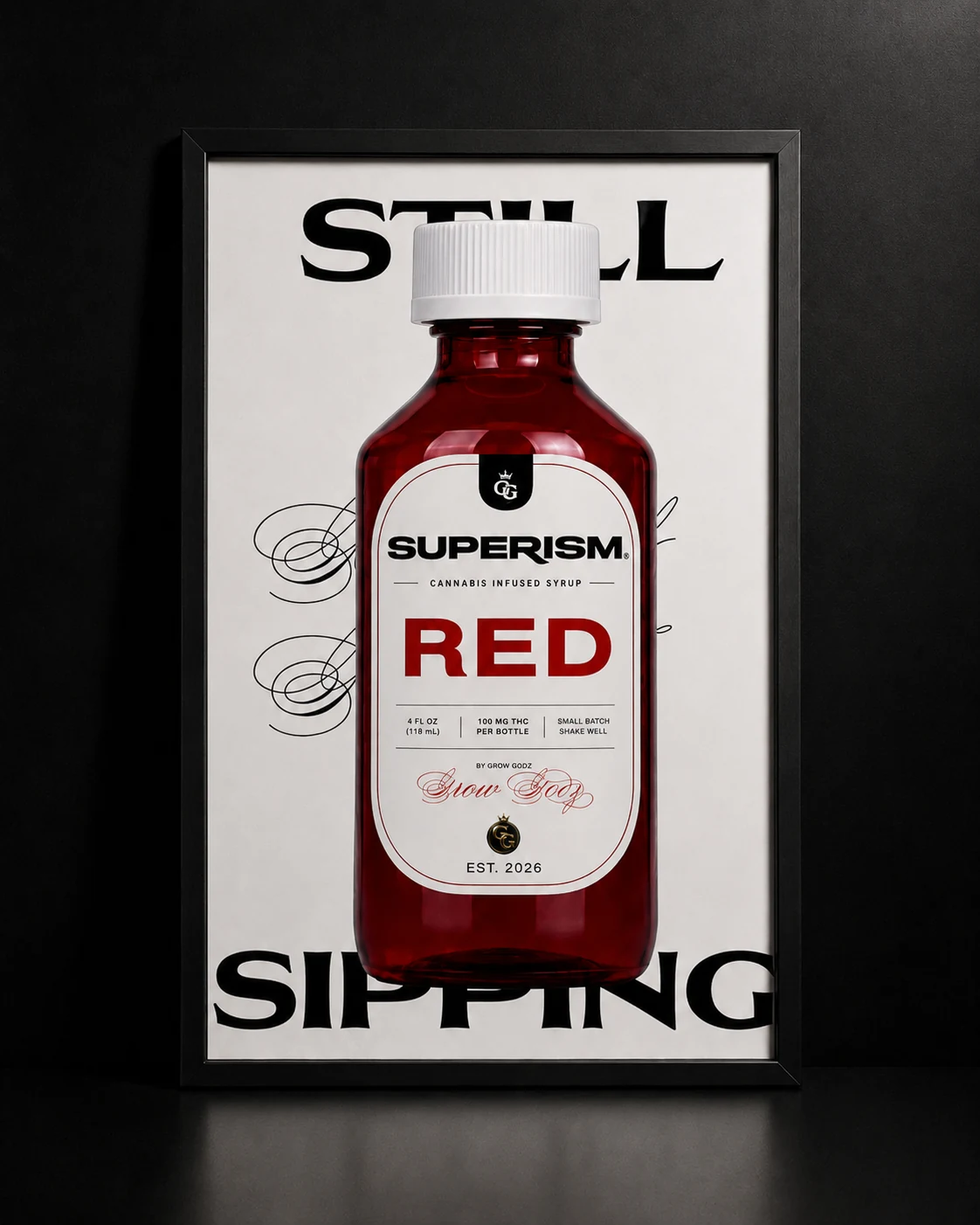 Framed Grow Godz Superism Red poster concept